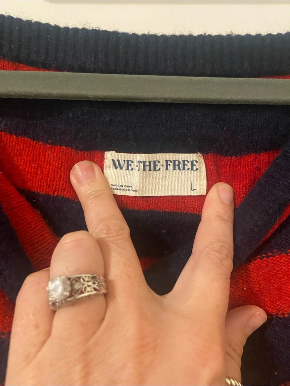 Free People we the free into the blue stripe red/blue boxy crop sweater size L